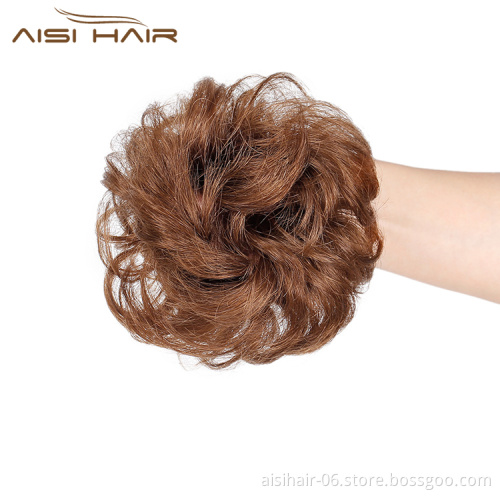 Aisi Hair Brazilian Human Hair Curly Flax Yellow Chignon Bun Elastic Rope Rubber Band Hairpiece Clip In Extension For Women